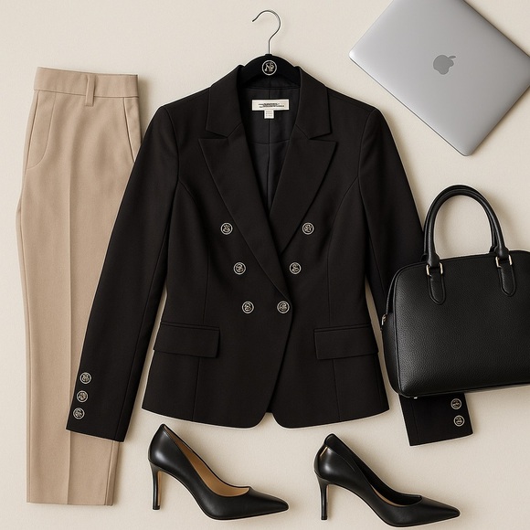 Nanette Lepore Black Gold Button Blazer Classic Double Breasted Office Jacket 12 - Picture 2 of 12